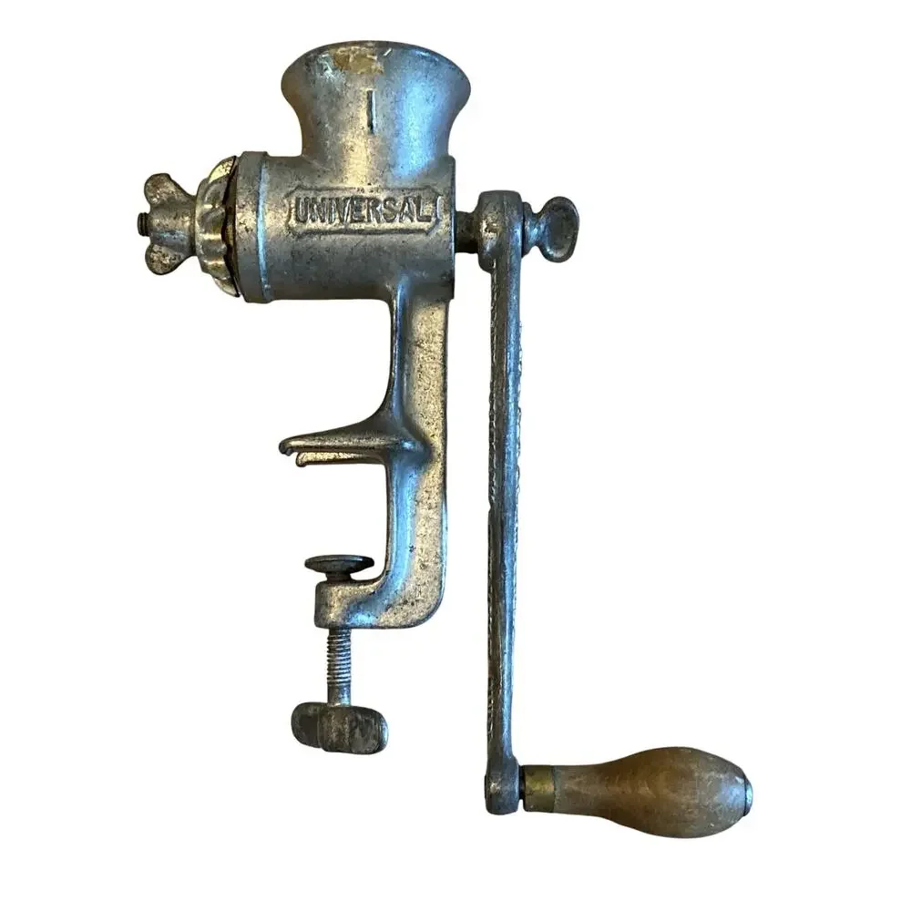 Antique L.F.&C. Universal No. 1 Meat Grinder Cast Aluminum Wood Handle USA